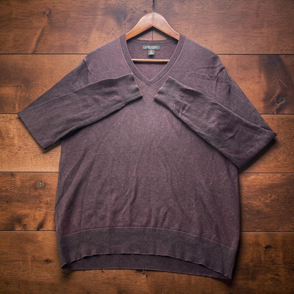 Banana Republic Silk Cotton Cashmere V-Neck Sweater Burgundy Marled Mens M